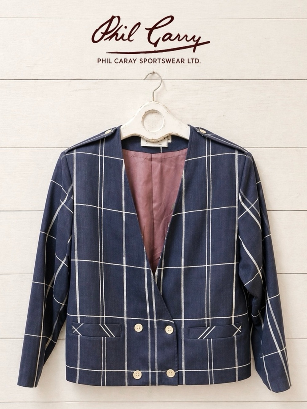 PHIL CARRY – Vintage Blue-Grey Checkered Cropped Blazer 8